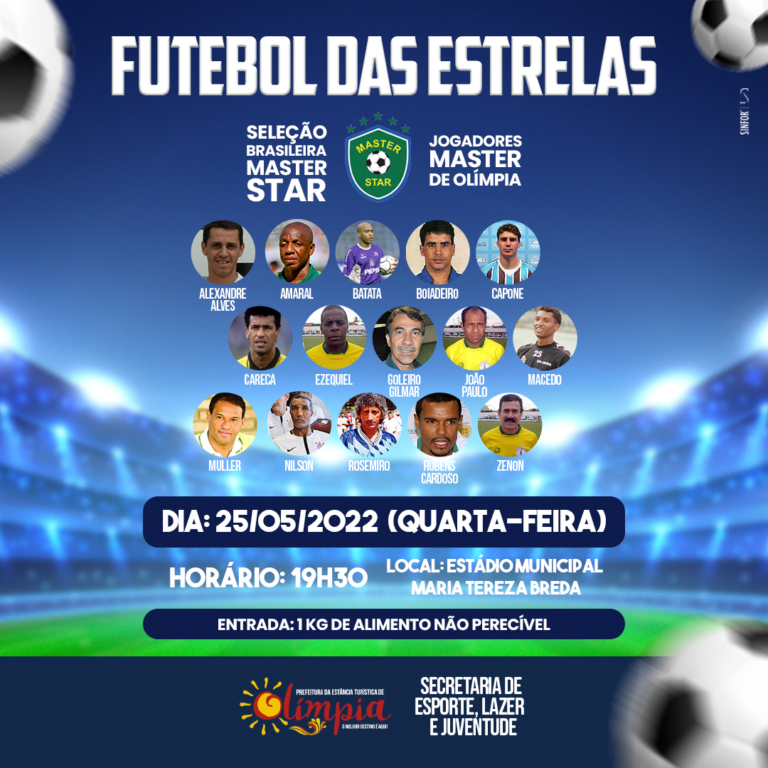 Olímpia recebe  “Futebol das Estrelas” com craques da seleção brasileira master e campeões mundiais